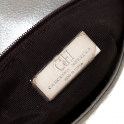 Pre Owned Carolina Herrera Silver Metallic Monogram Leather Audrey Shoulder Bag