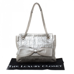 Pre Owned Carolina Herrera Silver Metallic Monogram Leather Audrey Shoulder Bag