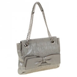 Pre Owned Carolina Herrera Silver Metallic Monogram Leather Audrey Shoulder Bag