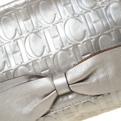 Pre Owned Carolina Herrera Silver Metallic Monogram Leather Audrey Shoulder Bag