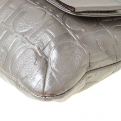 Pre Owned Carolina Herrera Silver Metallic Monogram Leather Audrey Shoulder Bag