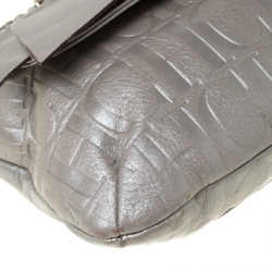 Pre Owned Carolina Herrera Silver Metallic Monogram Leather Audrey Shoulder Bag