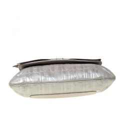 Pre Owned Carolina Herrera Silver Metallic Monogram Leather Audrey Shoulder Bag