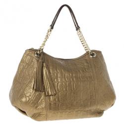 Pre Owned Carolina Herrera Monogram Embossed Dahlia Hobo