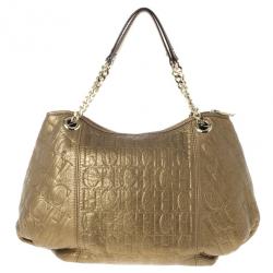 Pre Owned Carolina Herrera Monogram Embossed Dahlia Hobo