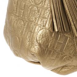 Pre Owned Carolina Herrera Monogram Embossed Dahlia Hobo