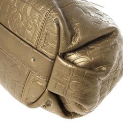 Pre Owned Carolina Herrera Monogram Embossed Dahlia Hobo