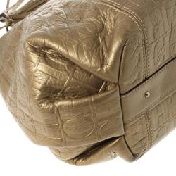 Pre Owned Carolina Herrera Monogram Embossed Dahlia Hobo