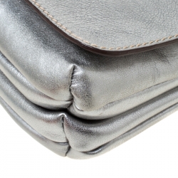 Pre Owned Carolina Herrera Silver Leather Clutch