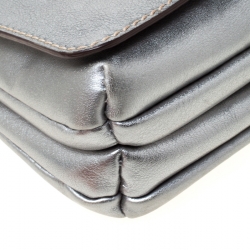 Pre Owned Carolina Herrera Silver Leather Clutch