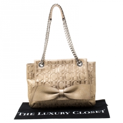 Pre Owned Carolina Herrera Metallic Gold Monogram Leather Audrey Shoulder Bag