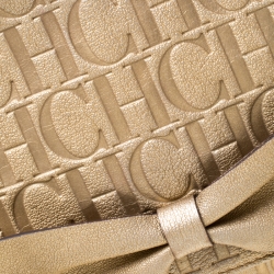 Pre Owned Carolina Herrera Metallic Gold Monogram Leather Audrey Shoulder Bag