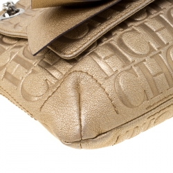 Pre Owned Carolina Herrera Metallic Gold Monogram Leather Audrey Shoulder Bag