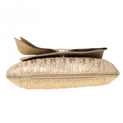 Pre Owned Carolina Herrera Metallic Gold Monogram Leather Audrey Shoulder Bag