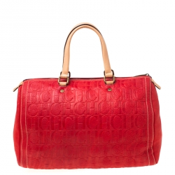 Pre Owned Carolina Herrera Red Leather Large Andy Boston Bag
