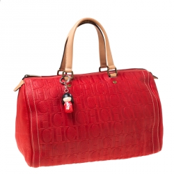 Pre Owned Carolina Herrera Red Leather Large Andy Boston Bag