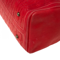 Pre Owned Carolina Herrera Red Leather Large Andy Boston Bag