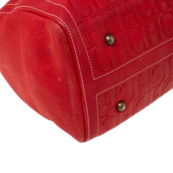 Pre Owned Carolina Herrera Red Leather Large Andy Boston Bag