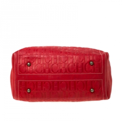 Pre Owned Carolina Herrera Red Leather Large Andy Boston Bag