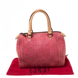 Carolina Herrera Pink Monogram Leather Andy Boston Bag