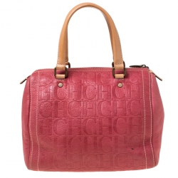 Carolina Herrera Pink Monogram Leather Andy Boston Bag