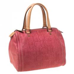 Carolina Herrera Pink Monogram Leather Andy Boston Bag