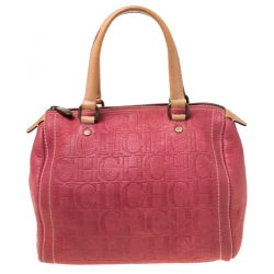 Carolina Herrera Pink Monogram Leather Andy Boston Bag