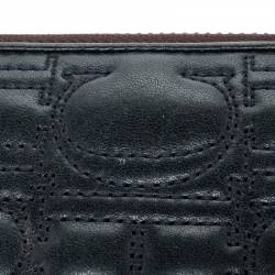Pre Owned Carolina Herrera Navy Blue Monogram Leather Zip Around Wallet