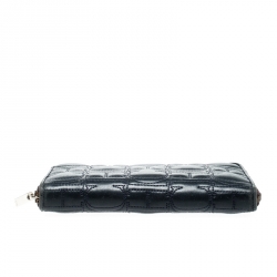 Pre Owned Carolina Herrera Navy Blue Monogram Leather Zip Around Wallet