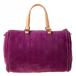 Pre Owned Carolina Herrera Purple Monogram Leather Andy Boston Bag