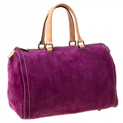 Pre Owned Carolina Herrera Purple Monogram Leather Andy Boston Bag