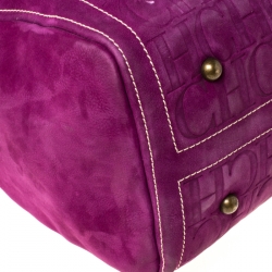 Pre Owned Carolina Herrera Purple Monogram Leather Andy Boston Bag