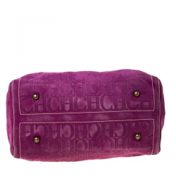 Pre Owned Carolina Herrera Purple Monogram Leather Andy Boston Bag