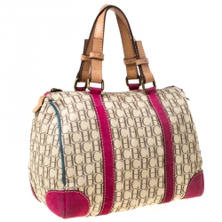Carolina Herrera Beige Multicolor Canvas Andy Boston Bag