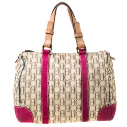 Carolina Herrera Beige Multicolor Canvas Andy Boston Bag