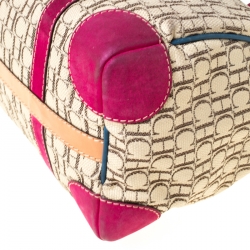 Carolina Herrera Beige Multicolor Canvas Andy Boston Bag