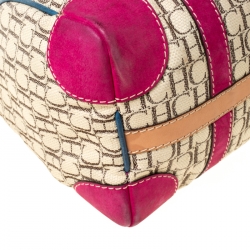 Carolina Herrera Beige Multicolor Canvas Andy Boston Bag