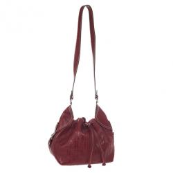 Pre Owned Carolina Herrera Embossed Drawstring Hobo