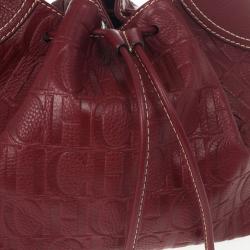 Pre Owned Carolina Herrera Embossed Drawstring Hobo