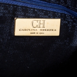 Pre Owned Carolina Hererra Navy Blue Pebbled Leather Hobo