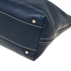 Pre Owned Carolina Hererra Navy Blue Pebbled Leather Hobo