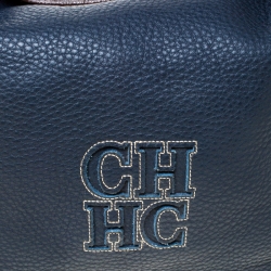 Pre Owned Carolina Hererra Navy Blue Pebbled Leather Hobo