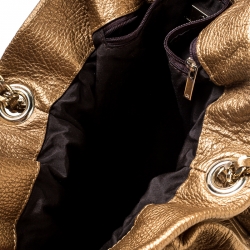 Pre Owned Carolina Herrera Gold Embossed Leather Bow Bucket Shoulder Bag