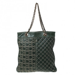 Carolina Herrera Dark Green Quilted Signature Leather Tote 