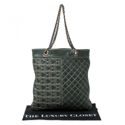 Carolina Herrera Dark Green Quilted Signature Leather Tote 