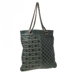 Carolina Herrera Dark Green Quilted Signature Leather Tote 