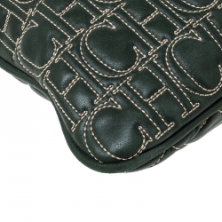 Carolina Herrera Dark Green Quilted Signature Leather Tote 