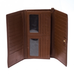 Pre Owned Carolina Herrera Brown Monogram Leather Tassel Continental Wallet