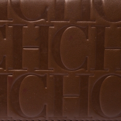 Pre Owned Carolina Herrera Brown Monogram Leather Tassel Continental Wallet