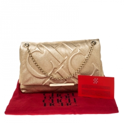 Pre Owned Carolina Herrera Gold Quilted Leather Flap Chain Shoulder Bag